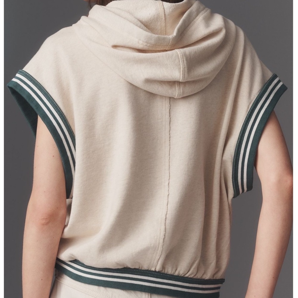 Anthropologie Pilcro Wild Rose 1965 Graphic Sleeveless Hoodie Cream Green M - Picture 3 of 3